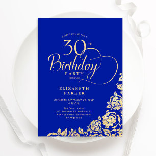 Einfache Elegant 30. Geburtstag Royal Blue Gold Ro Einladung