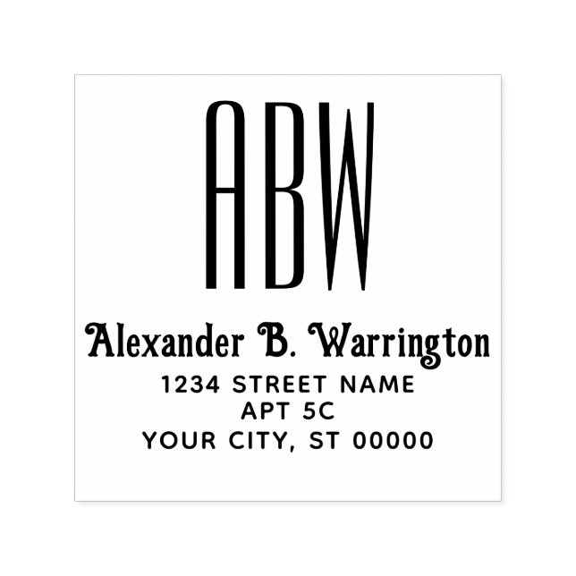 Einfache Elegant-3-Initial-Monogram-Name-Adresse Permastempel (Design)