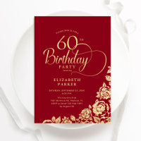Einfache Elegant 60. Geburtstag Red Gold Rose