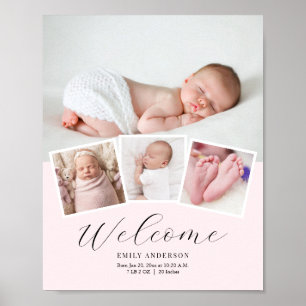 Einfache Elegant Baby Girl Foto Geburtsdatum Poster