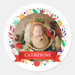 Einfache Elegant Baby's First Christmas Individuel Runder Aufkleber