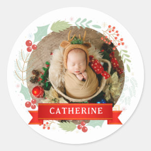 Einfache Elegant Baby's First Christmas Individuel Runder Aufkleber