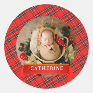 Einfache Elegant Baby's First Christmas Individuel Runder Aufkleber