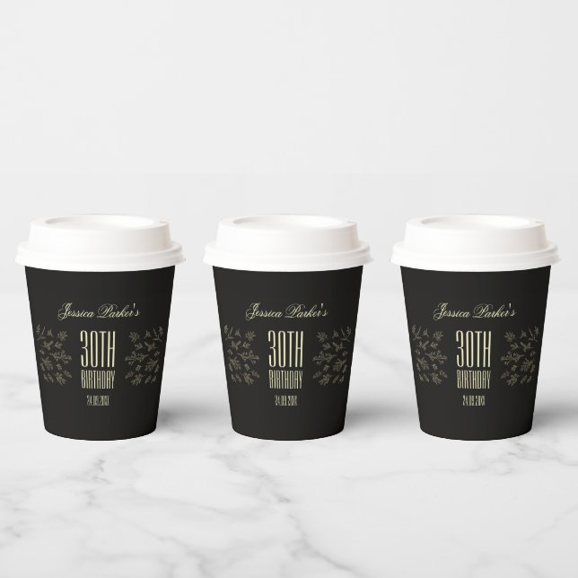 Einfache Elegant Black 30. Geburtstag Pappbecher (Multi)
