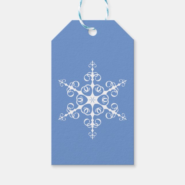 Einfache Elegant Blau und Weiß Schneeflocke Geschenkanhänger (Vorderseite)