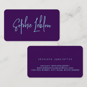 Einfache Elegant Blue Calligraphy Lila Visitenkarte