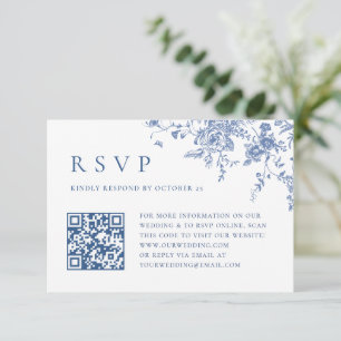 Einfache Elegant Blue French Garden Wedding QR Cod RSVP Karte
