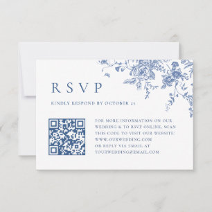 Einfache Elegant Blue French Garden Wedding QR Cod RSVP Karte