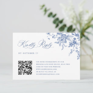 Einfache Elegant Blue French Garden Wedding QR Cod RSVP Karte