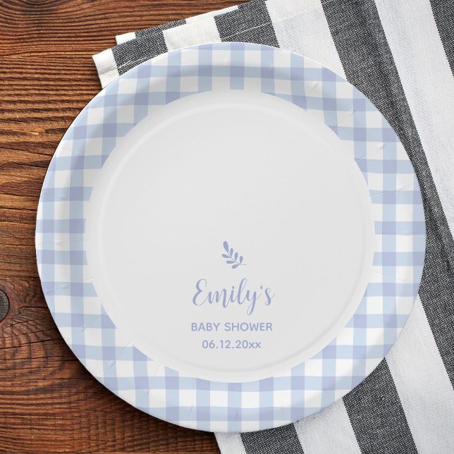 Einfache Elegant Blue Gingham Kariert Boy Baby Sho Pappteller (Von Creator hochgeladen)