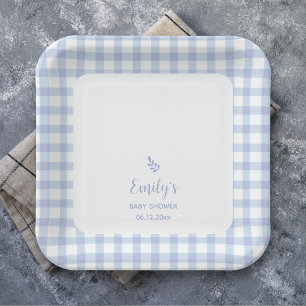 Einfache Elegant Blue Gingham Kariert Boy Baby Sho Pappteller