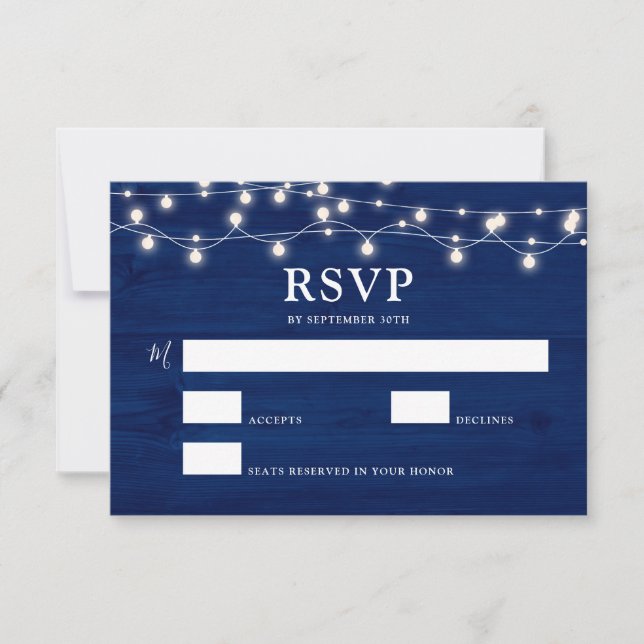 Einfache Elegant Blue Wood Rustic Wedding RSVP Karte (Vorderseite)