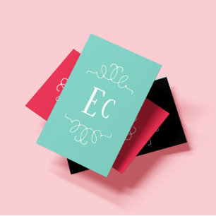 Einfache Elegant Boho White Frame Monogram Green Visitenkarte