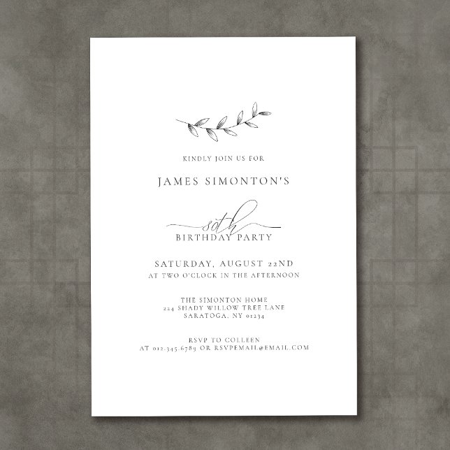 Einfache Elegant Botanischer 80. Geburtstag Einladung (Von Creator hochgeladen)