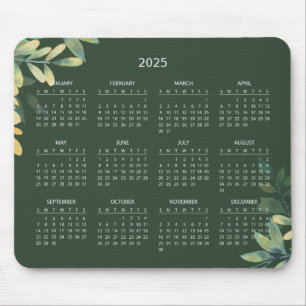 Einfache Elegant Botanischer Kalender 2025   Mouse Mousepad