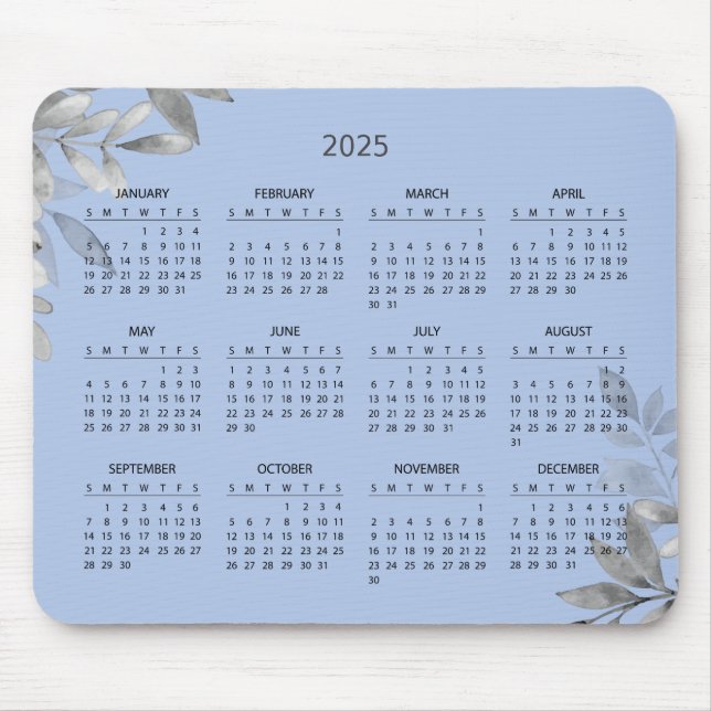 Einfache Elegant Botanischer Kalender 2025 | Mouse Mousepad (Vorne)
