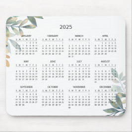 Einfache Elegant Botanischer Kalender 2025 | Mouse Mousepad