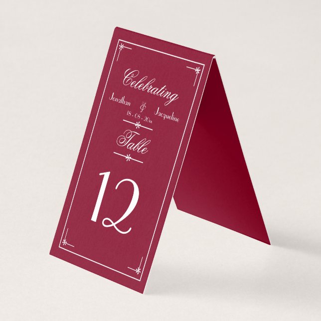 Einfache Elegant Burgundy Red Script Tischnummern (Vorderseite)