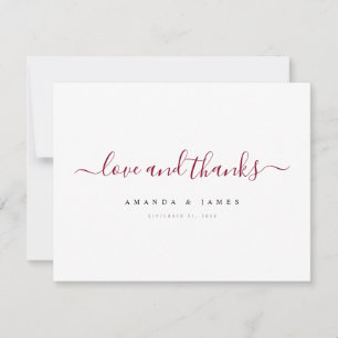 Einfache Elegant Burgundy Script Custom Wedding Dankeskarte