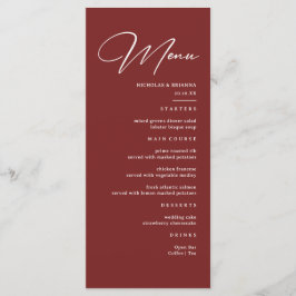 Einfache Elegant Burgundy Wedding Menükarte