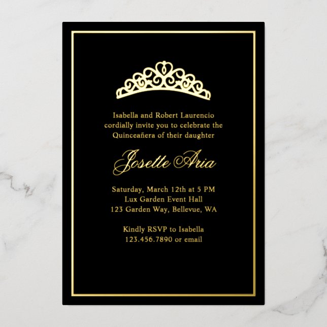 Einfache Elegant Classic Quinceanera Folieneinladung (Vorderseite)