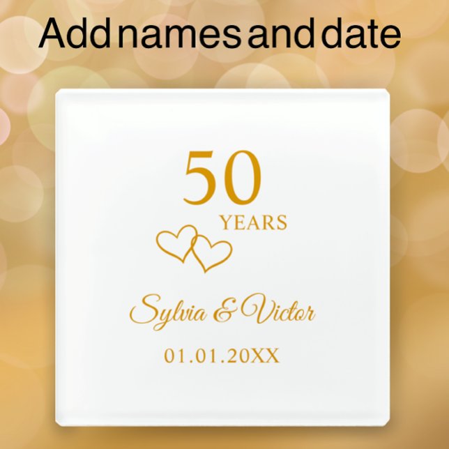Einfache Elegant Custom Golden 50 Jahre alt Glasuntersetzer (Personalize this template for a custom glass coaster 50th anniversary keepsake gift.
)