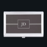 Einfache Elegant Dunkelgrau Monogram Visitenkarten Etui<br><div class="desc">Eleganter Visitenkartenhalter mit Linien und rechteckigem Muster. Sie können Ihr Monogramm oder Ihren Namen hinzufügen.</div>