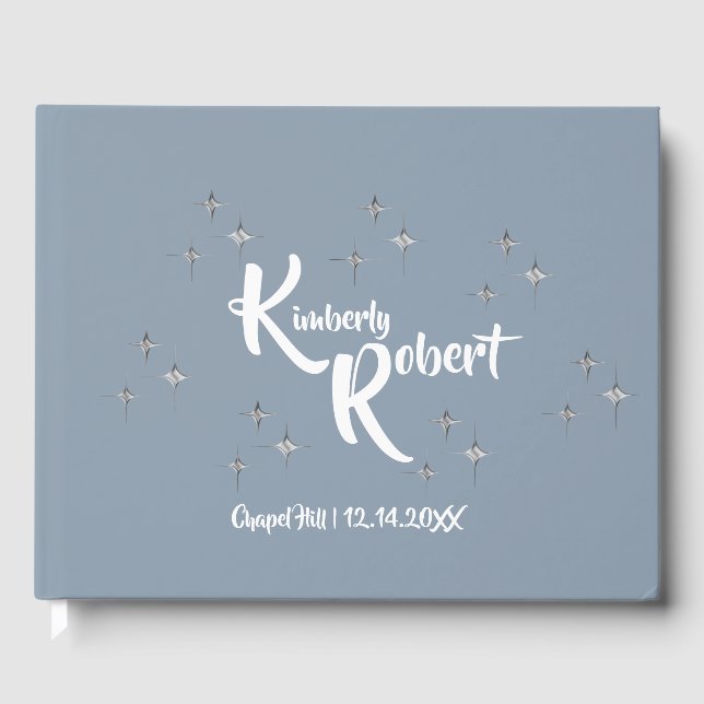 Einfache Elegant Dusty Blue und White Wedding Gästebuch (Vorderseite)