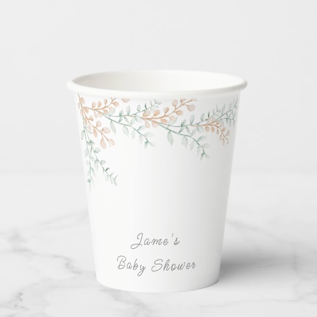Einfache Elegant Eucalyptus Baby-Dusche Pappbecher (Vorderseite)
