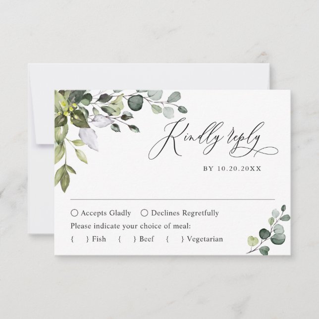 Einfache Elegant Eucalyptus Wedding RSVP Card (Vorderseite)
