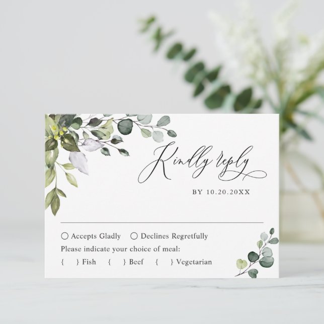 Einfache Elegant Eucalyptus Wedding RSVP Card Karte (Stehend Vorderseite)