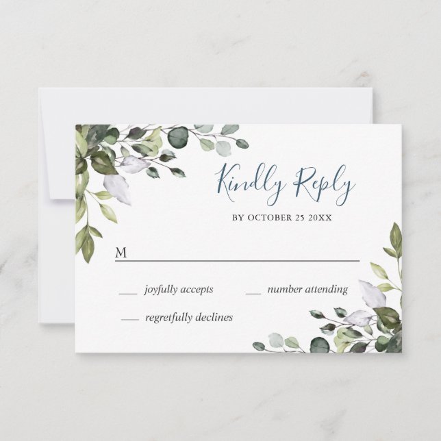 Einfache Elegant Eucalyptus Wedding RSVP Karte (Vorderseite)