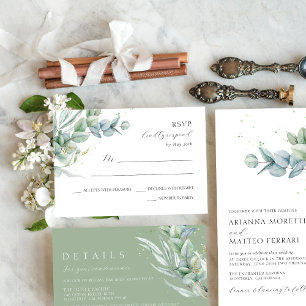 Einfache Elegant Eukalyptus Greenerity Wedding RSVP Karte