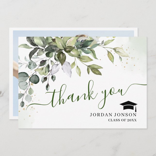 Einfache Elegant Eukalyptus Grüne Abschluss Tha Dankeskarte (Vorne/Hinten)