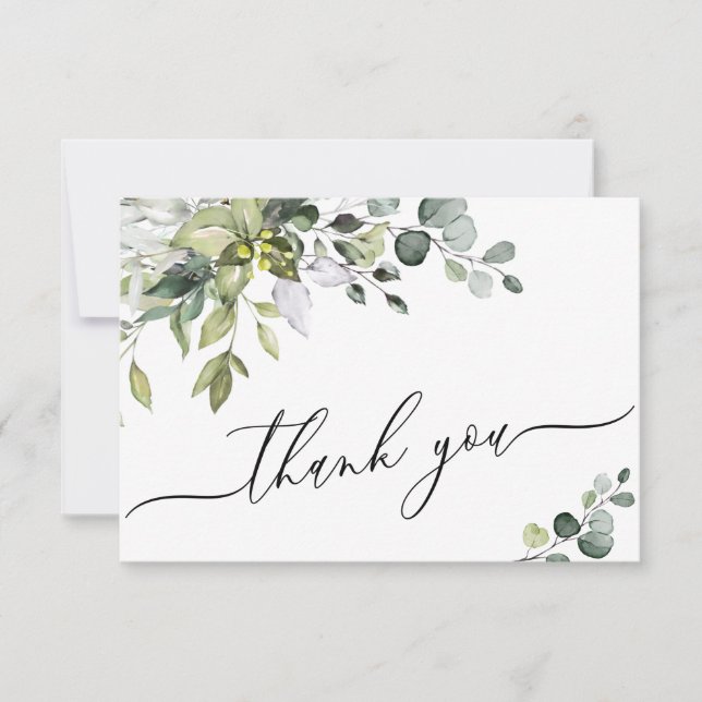 Einfache Elegant Eukalyptus Watercolor Grüne Dankeskarte (Vorderseite)