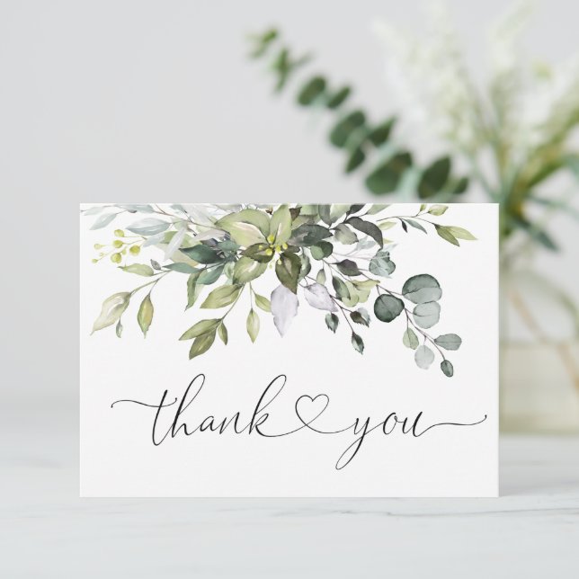 Einfache Elegant Eukalyptus Watercolor Grüne Dankeskarte (Stehend Vorderseite)