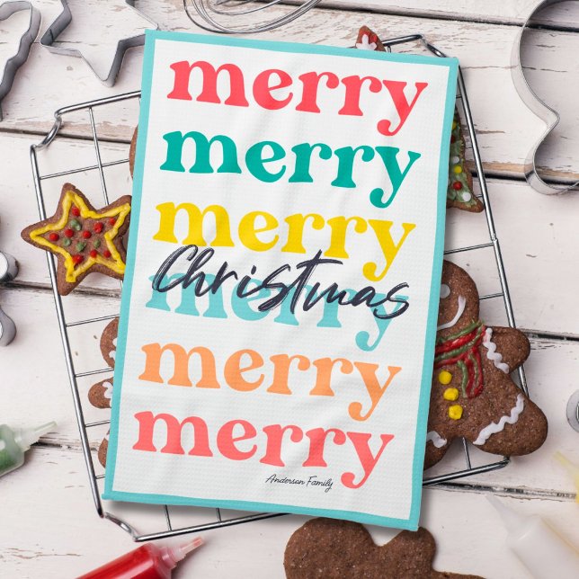 Einfache Elegant farbenfroh Blauer Frohe Weihnacht Geschirrtuch (Von Creator hochgeladen)