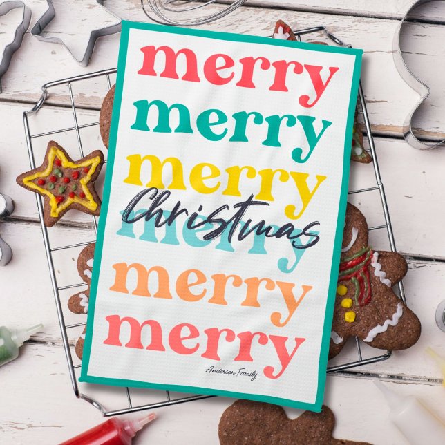 Einfache Elegant farbenfrohe Grün frohe Weihnachte Geschirrtuch (Von Creator hochgeladen)