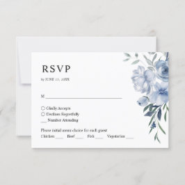 Einfache Elegant Floral Dusty Blue QR Code Hochzei RSVP Karte