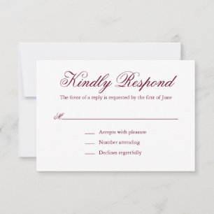 Einfache Elegant Formal Burgundy Wedding RSVP Karte