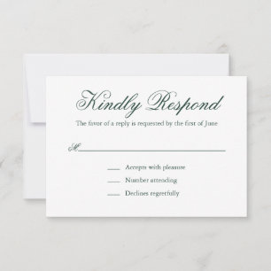 Einfache Elegant Formal Forest Green Wedding RSVP Karte