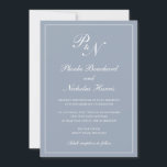Einfache Elegant formale Monogram Dusty Blue Weddi Einladung<br><div class="desc">Traditionell staubige blaue Hochzeitseinladung mit einem einfachen und klassischen Design mit Ihren beiden ersten Monogramm und Ihren Namen in einer eleganten Kalligraphie innerhalb eines dünnen Randes. Alle Designelemente können im Entwurfsbearbeitungstool geändert werden. Diese eleganten Einladungen sind perfekt für eine formelle Hochzeit.</div>
