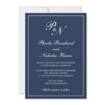 Einfache Elegant formale Monogram Navy Blue Weddin