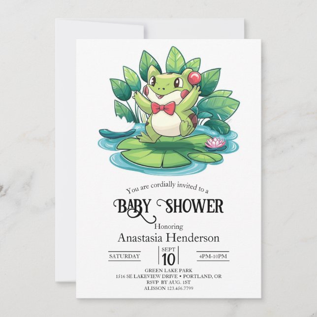 Einfache Elegant Frog Baby Dusche Einladung (Vorderseite)