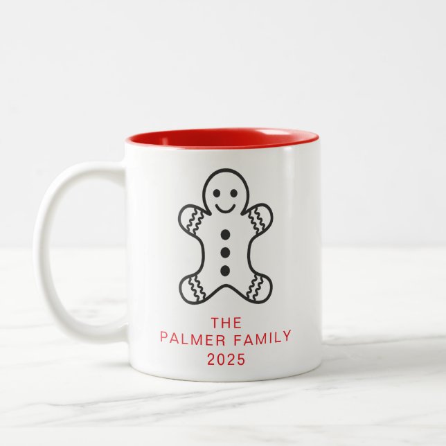 Einfache Elegant Gingerbread Weihnachtsfamilie Nam Zweifarbige Tasse (Links)