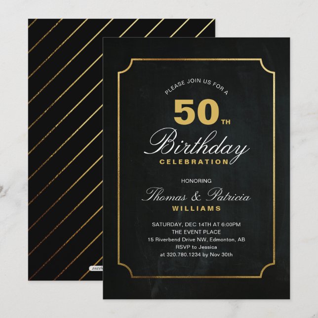 Einfache Elegant Gold 50. Geburtstag Einladung (Vorne/Hinten)
