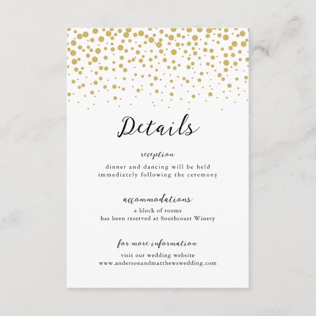 Einfache Elegant Gold Confetti Wedding Begleitkarte (Vorderseite)