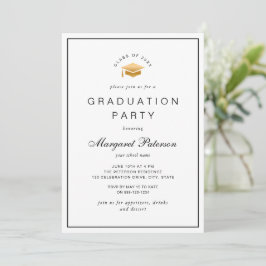 Einfache Elegant Gold Grad Cap Graduation Party Einladung