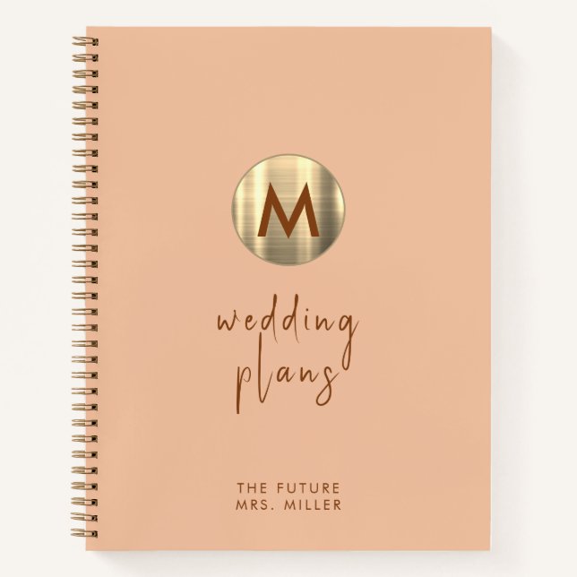 Einfache Elegant Gold Monogram Hochzeitsplanung Notizbuch (Vorderseite)