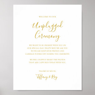 Einfache Elegant Gold Unplugged Zeremony Sign Poster